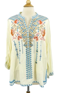 Bestickte Blumen Tunika Top Damen 3XL Bohemian Bauer Kunst Indie - Bild 1 von 11