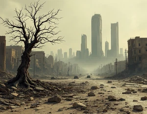 Desolate Cityscape with Abandoned Buildings and Debris Poster Print 18 x 24 in - Picture 1 of 2