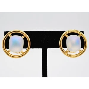 Givenchy Vintage Cabochon Ohrclips Gold matt irisierend signiert BinAK - Bild 1 von 12