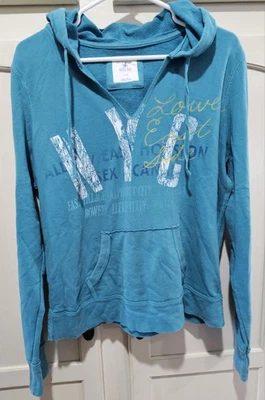 Sudadera con Capucha Aerie, Verde Azulado XLarge De Colección, Bolsillo Frontal Para Mujer, Cuello en V Foto 1 de 4