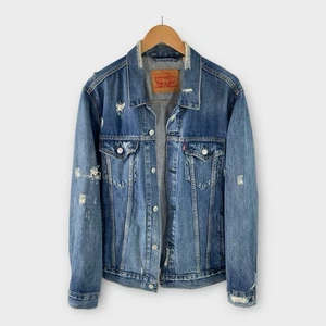 Men’s Levi’s Distressed Trucker Jean Jacket Size Large Blue - Picture 1 of 9