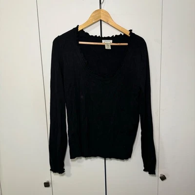 Max Studio Women’s Black Ruffle Trim Knit Sweater – Size Large - Image 1 of 4