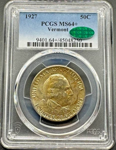 1927 VERMONT COMMEMORATIVE SILVER HALF DOLLAR PCGS MS64+ CAC 9EAC25 - Picture 1 of 4