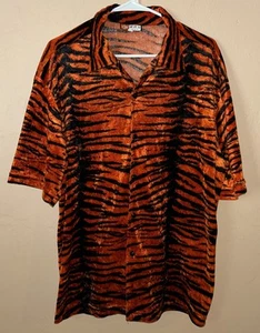 Iz It U Shirt Mens XL Orange Black Tiger Stripes Bowling Vintage 90s AOP Soft - Picture 1 of 13