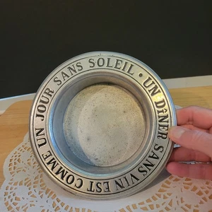 Pewter Wine Bottle Coaster "Un diner Sans Vin Est Comme Un Jour Sans Soleil" - Picture 1 of 9