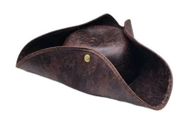 Sombrero pirata tricornio marrón envejecido Zando imitación cuero adulto disfraz sombrero Foto 1 de 4