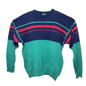 Vintage IZOD Striped Crewneck Sweater Men’s XL Green Blue Red Knit Pullover - Picture 1 of 7