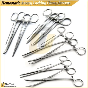Surgical Hemostatic Locking Forceps Kelly, Pean, Mosquito, Kocher Clamp Set Of 8 - Picture 1 of 9