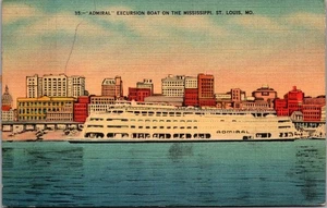 Postal ADMIRAL Excursion Boat Mississippi River St. Louis, Missouri MO c1941 - Imagen 1 de 2