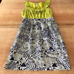 Maeve Dress Women 4 Gray Geometric Ruffle Sleeveless Pocket Silk Blend Preppy - Picture 1 of 11