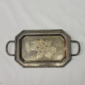 Mini Silver plated Serving tray floral flower design 7.25" long - Picture 1 of 8