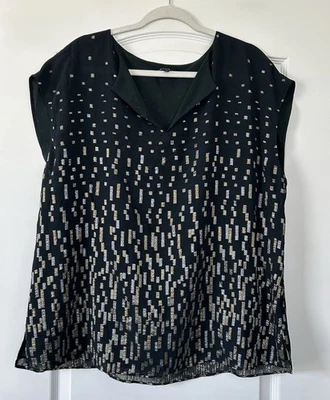 Lafayette 148 New York Sleeveless Blouse Boxy Sz XL Black Gold Silver Detail - Image 1 of 4