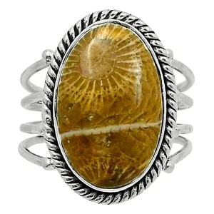 Premium Quality Flower Fossil Coral 925 Sterling Silver Ring s.7 Jewelry R-1010 - Picture 1 of 5