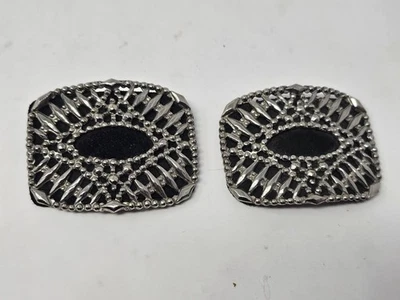 Antique Victorian French Steel Cut Shoe Buckle~Black & Silver Geometric Design - Image 1 of 4