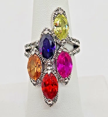 Costume Multi-Stone Cocktail Cluster  Ring 7 - Image 1 of 4