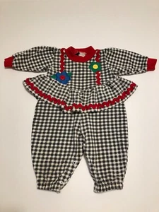 Vtg Buster Brown either black or dark navy blue checked baby girls romper 6-9 Mo - Picture 1 of 5