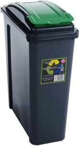Plastic Recycle Bin With Lid GREEN 25L Rubbish Dustbin Kitchen Garden Waste Bin - Picture 1 of 8