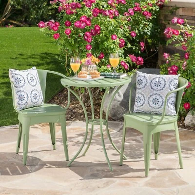 Collins Outdoor 3 Piece Matte Green Iron Bistro Set - Image 1 of 4