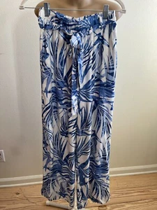 En Creme Hose, weites Bein, geblümt, Gürtel, Taschen, weiß, Größe S, neu mit Etikett - Bild 1 von 4