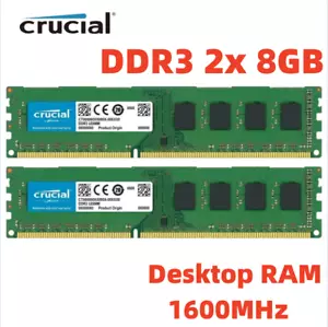 CRUCIAL DDR3 1600MHz 16GB (2x 8GB) PC3-12800 Desktop 240pin DIMM Memory RAM 16G - Picture 1 of 5