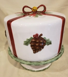 Holly Berry Footed & Dome Cake Plate Stand Ceramic Hand Painted Christmas     - Bild 1 von 11