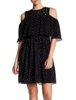 Vestido para mujer Eva Franco 156277 a lunares hombro frío línea A negro blanco talla 0 Foto 1 de 3