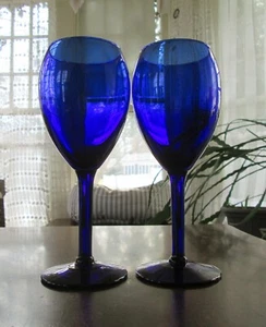 Pair of PIER 1 Cobalt P1C13 Water / Wine Goblets 7 7/8" - Picture 1 of 6