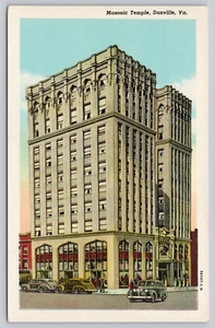 Postcard Danville Virginia Street View Masonic Temple and Vintage Autos - Picture 1 of 5