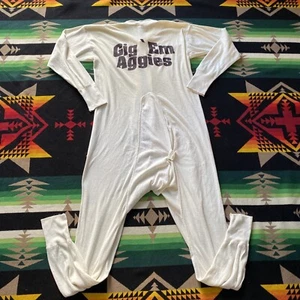 Vtg 70s Mens Large Pajamas Butt Flap Sleepwear Texas AM Aggies A&M USA Football - Picture 1 of 7