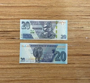 Billete de 20 dólares de Zimbabue 2021, diseño nuevo, P-nuevo, sin circular, prefijo AP - Imagen 1 de 1