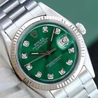 Rolex Mens Datejust Gold Steel Green Diamond Dial Oyster Band 36mm Watch 1601