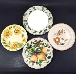 Mismatched Salad Plates Yellow Brown Green Stoneware Boho Mix and Match Lot of 4 - Picture 1 of 8