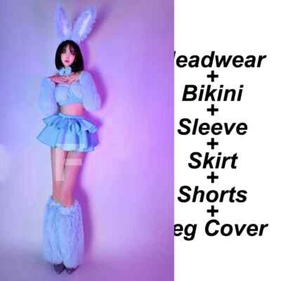 Sexy traje de baile de gogo con mangas de bikini de felpa para niñas conejito tela de club nocturno Foto 1 de 4