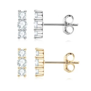 0.44Ctw. Real Moissanite Dainty Bar Stud Earrings Women Girl Sterling Silver  - Picture 1 of 12
