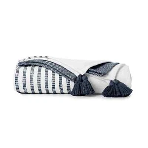 The GAP Blanket - 50"x 60" - Navy Stripe Throw with Fringe - Picture 1 of 4