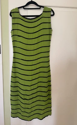 Peter Twiss green and black striped silk midi dress, size small - Image 1 of 4