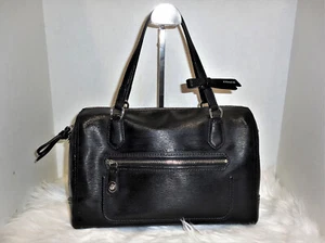 Coach #25062 Poppy East/West Textured Patent Leather Satchel Bag- Black/Silver - Picture 1 of 12