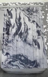 NAVY BLUE OCEAN BREEZE SURF WAVES PEVA SHOWER CURTAIN FOAM WATER NAUTICAL - Picture 1 of 9