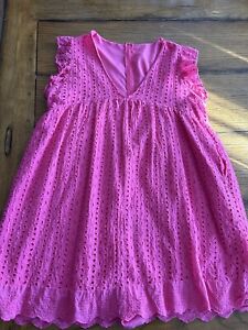 Hot Pink Eyelet Romper Dress Summer Size M Worn Twice