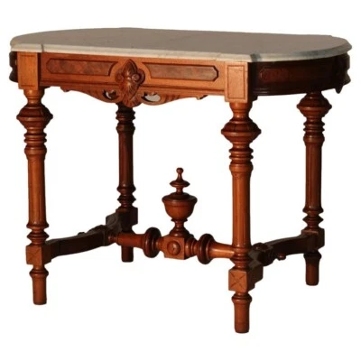 Mesa de salón Brooks School Renacimiento renacimiento tallado nogal burl y mármol c1880 Foto 1 de 4