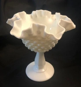 Vintage Fenton White Milk Glass Hobnail Pedestal Compote 6" Tall - Picture 1 of 5