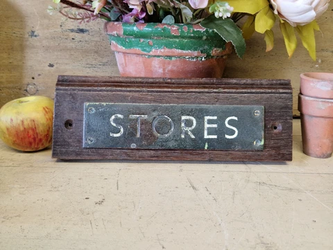 Vintage STORES Bronze and Enamel Sign Plaque Mancave Industrial Rare Cover