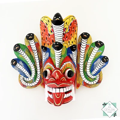 Hand Carved Wooden Colorful Wall Decor Snake Mask Naga Raksha - Image 1 of 4
