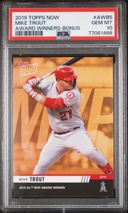 2019 Topps Topps Now Award Winner Bonus #AWB5 - Mike Trout PSA 10 GEM MINT
