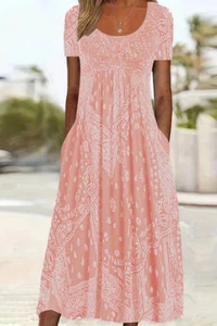 Womens Holiday Summer Beach Long Dress Boho Print Pocket Loose Dresses Plus Size - Picture 1 of 19