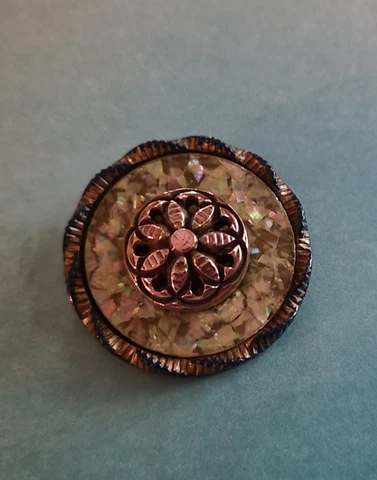 Fabulous X-Large Ornate Celluloid & Metal Fancy Button 2" Cover