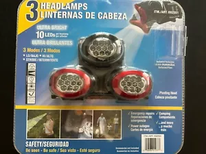 Head Ultra Bright LED 3 Head Lamps Adjustable 10 LED Each No Batteries - Picture 1 of 3