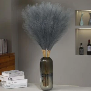 9 Stems Grey Pampas Grass - 38 Inch Tall Faux Pompous Grass Bulk Large Artifi... - Picture 1 of 5