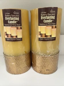 2 Pack Real Wax Flameless Candles Battery Operated Pillar Copper Metal Base - Picture 1 of 4