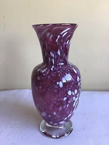 Vaso a bocca aperta firmato artigiano viola ametista bianco soffiato a mano vetro arte alto 9 - Foto 1 di 5